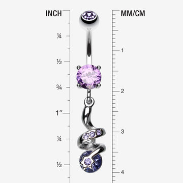 Detail View 1 of Sparkle Star Gem Swirl Belly Ring-Tanzanite